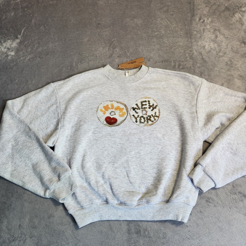 New Skims NY Exclusive‎ Cotton Fleece Crewneck Bagel XXS NYC New York Gray Grey